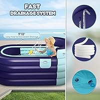 Vista 7 de Bañera inflable para adultos de 63 pulgadas con bomba de aire inalámbrica, ideal para baño de hielo caliente, diseño de drenaje rápido con manguera
