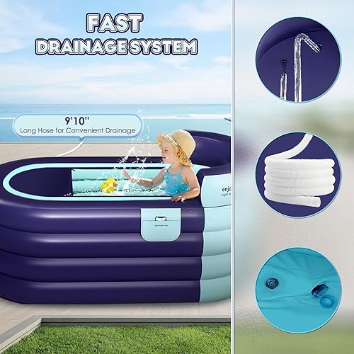 Miniatura 7 de Bañera inflable para adultos de 63 pulgadas con bomba de aire inalámbrica, ideal para baño de hielo caliente, diseño de drenaje rápido con manguera