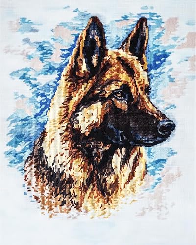 Axiangzik Diy 11Ct Cross Stitch Kit Animal Dog,German Shepherd,Stamping Cross Stitch Kit,Counting Cross Stitch Kit For Adult Beginners,16X20inch