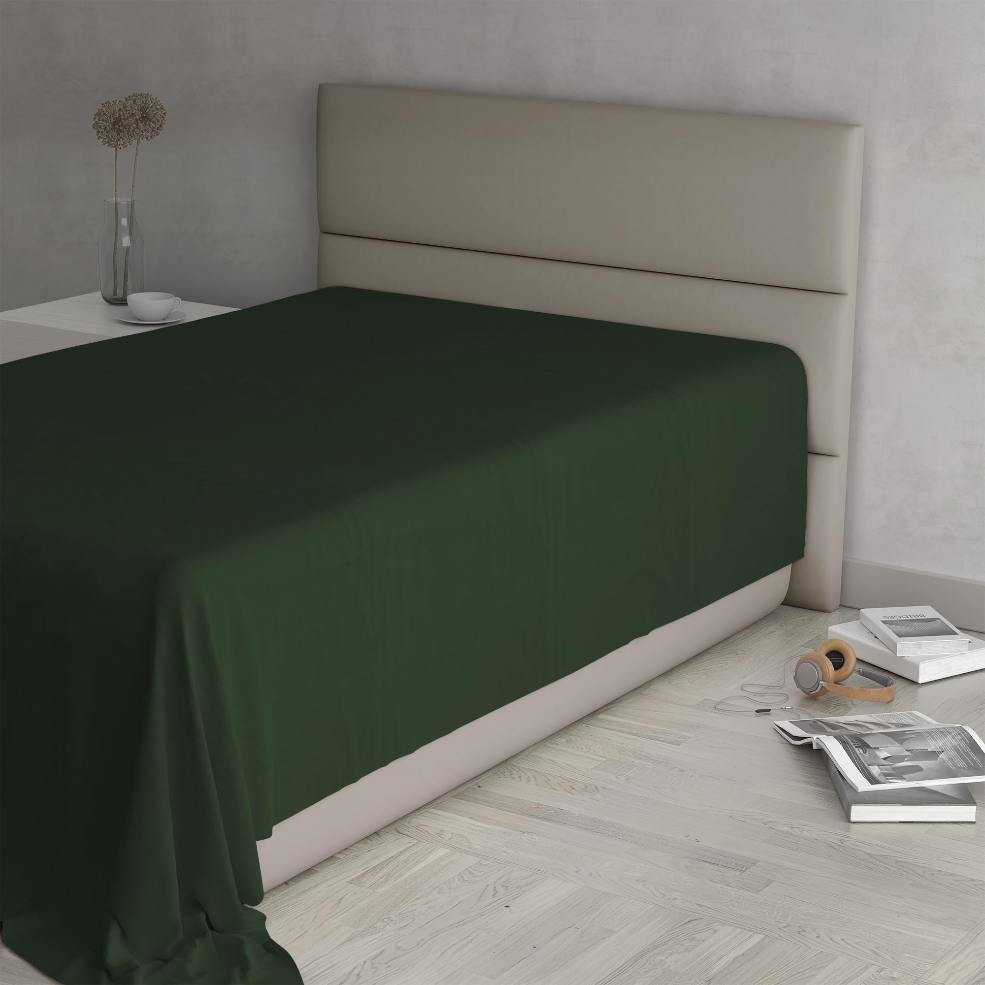 MAX COLOR Top Sheet, 100% Cotton, Plain, Olive Green, Single 150 x 300 cm