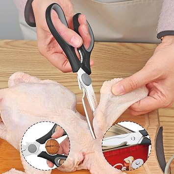 Kitchen Scissors, Stainless Steel Blades Soft Handle, Multifunctional Kitchen Scissors Set, Black/Grey, 4 Piece Set