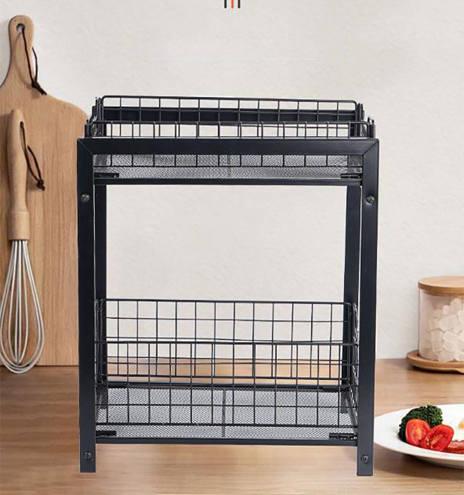 Panier de rangement coulissant sous l'évier à 2 niveaux pour armoire de cuisine, organisateur de placard, support de rangement en métal amovible pour salle de bain, facile à assembler, adapté à la c