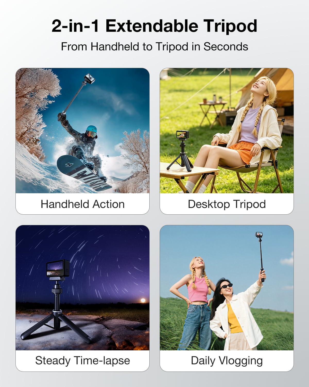 llano 40 cm Magnet Action Kamera Stativ für DJI Osmo Action 5 pro/4/3, Osmo 360, ausziehbares Mini-Stativ mit Magsafe-Schnellwechseladapter, 360°Kugelkopf, Kleiner Selfie-Stick,Schwarz