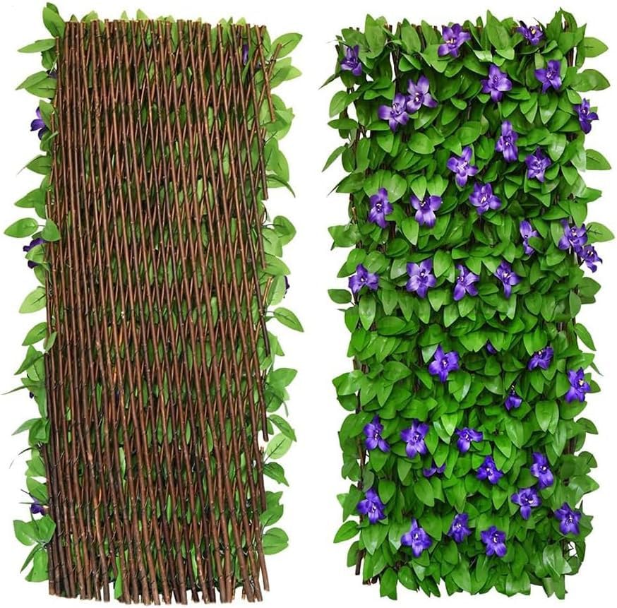 Valla artificial con flores, decoración de hojas de hiedra, paneles de celosía expandibles para jardín, valla de privacidad expandible, setos artificiales, protección de jardín para Valla, Patio