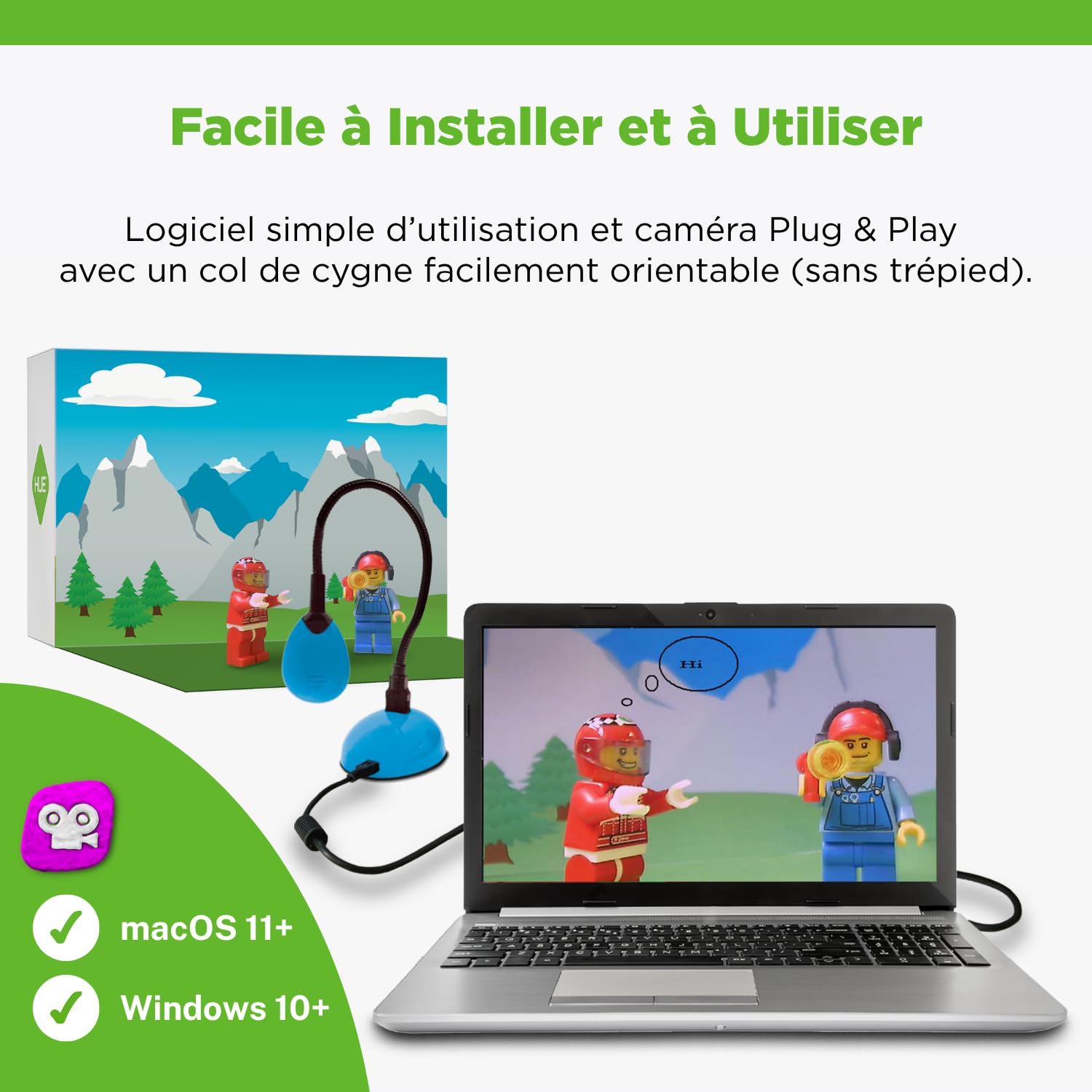HUE Animation Studio (Noir) : Kit Stop Motion Complet pour Windows/macOS | Pour enfants à partir de 7 ans, Caméra Full HD 1080p, microphone intégré, logiciel, livre, ressources téléchargeables