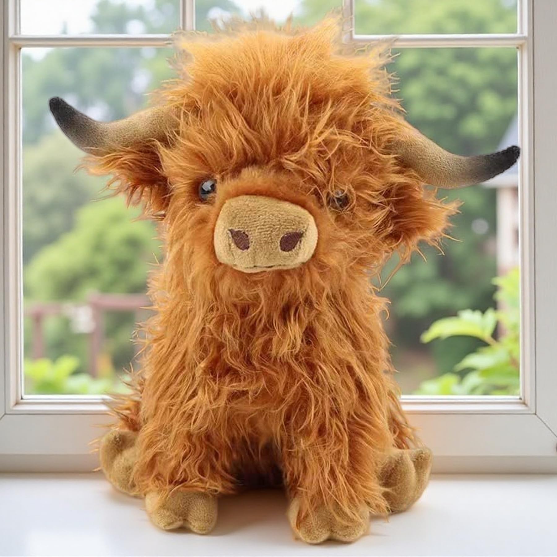 Highland Cow Stuffed Animal,10.5 inches Realistic Cow Plush Toy,Animal Cattle Plush Farm Toy,Farm Plushie Christmas Birthday Present for Boys Girls Kids Grandchildren (Brown) - 3