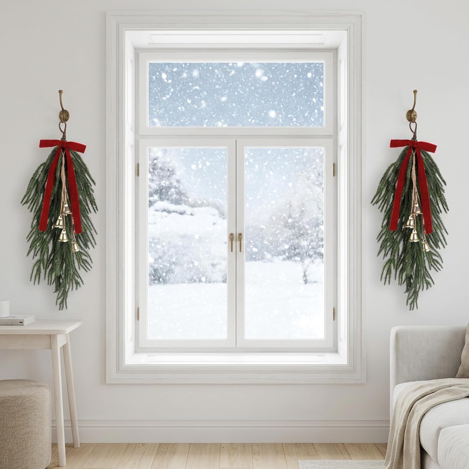 2 Pack 26" Artificial Christmas Teardrop Swag, Norfolk Pine Stems Door Swag
