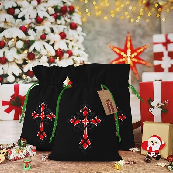 AMZJHGWEU Knights Templar Christmas Gift Bags, Santa Wrapping Bags, With Drawstring And Tags Reusable, Xmas Presents Bag, Holiday Party Favors, Birthday & Christmas Gift