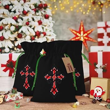 AMZJHGWEU Knights Templar Christmas Gift Bags, Santa Wrapping Bags, With Drawstring And Tags Reusable, Xmas Presents Bag, Holiday Party Favors, Birthday & Christmas Gift