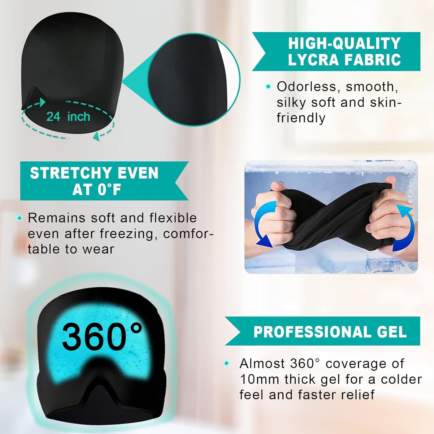 Migraine Relief Cap, Cooling Gel Hat, Soothing Headache Ice Pack Mask Products, Face Cold Compress Head Wrap for Tension & Stress (Headache Relief Hat for Migraine Cap) — Amazon image 4