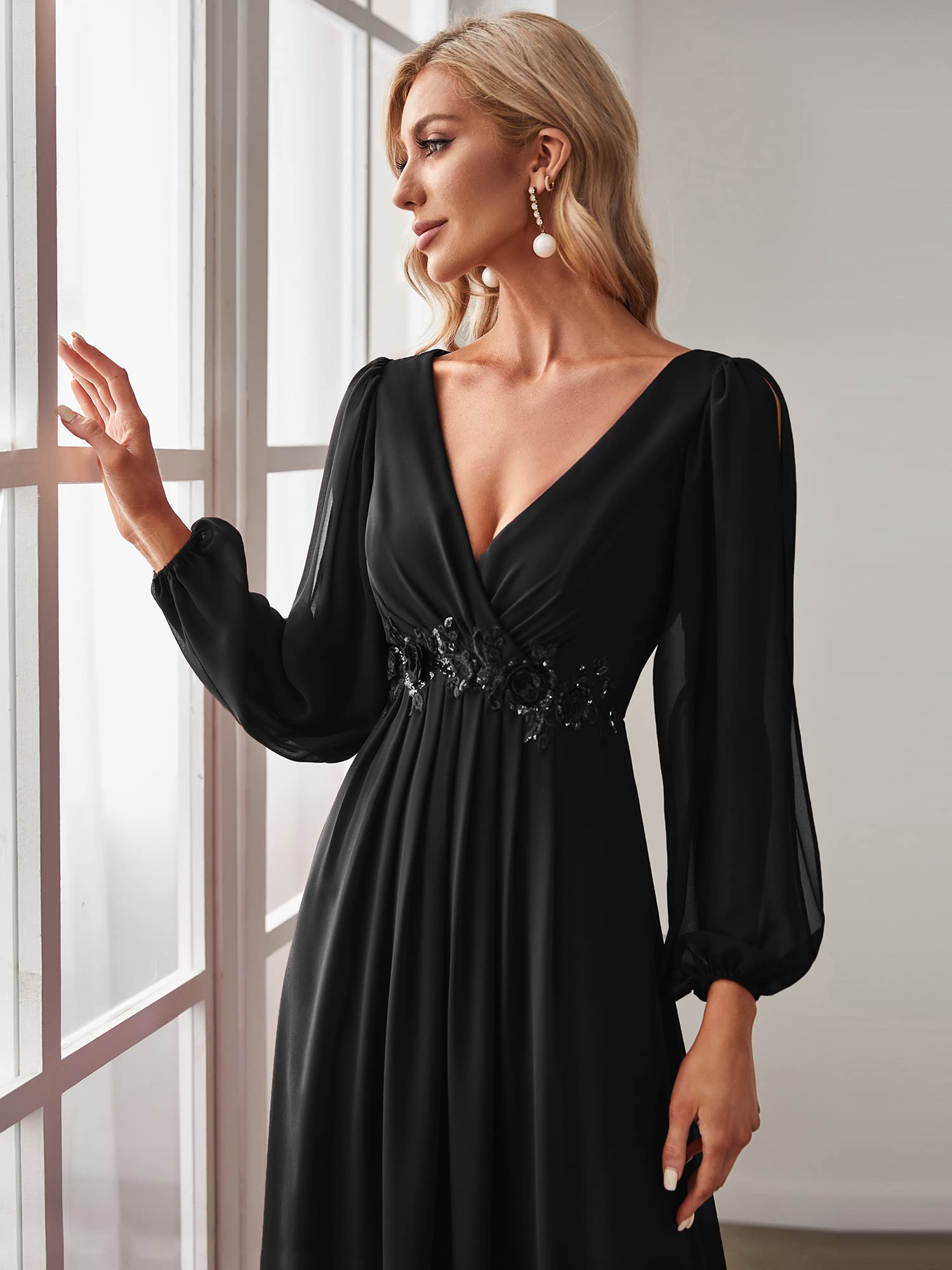 Ever-Pretty Vestito da Cerimonia Elegante Linea ad A Scollo a V A Abiti da Sera 00461 Nero 52