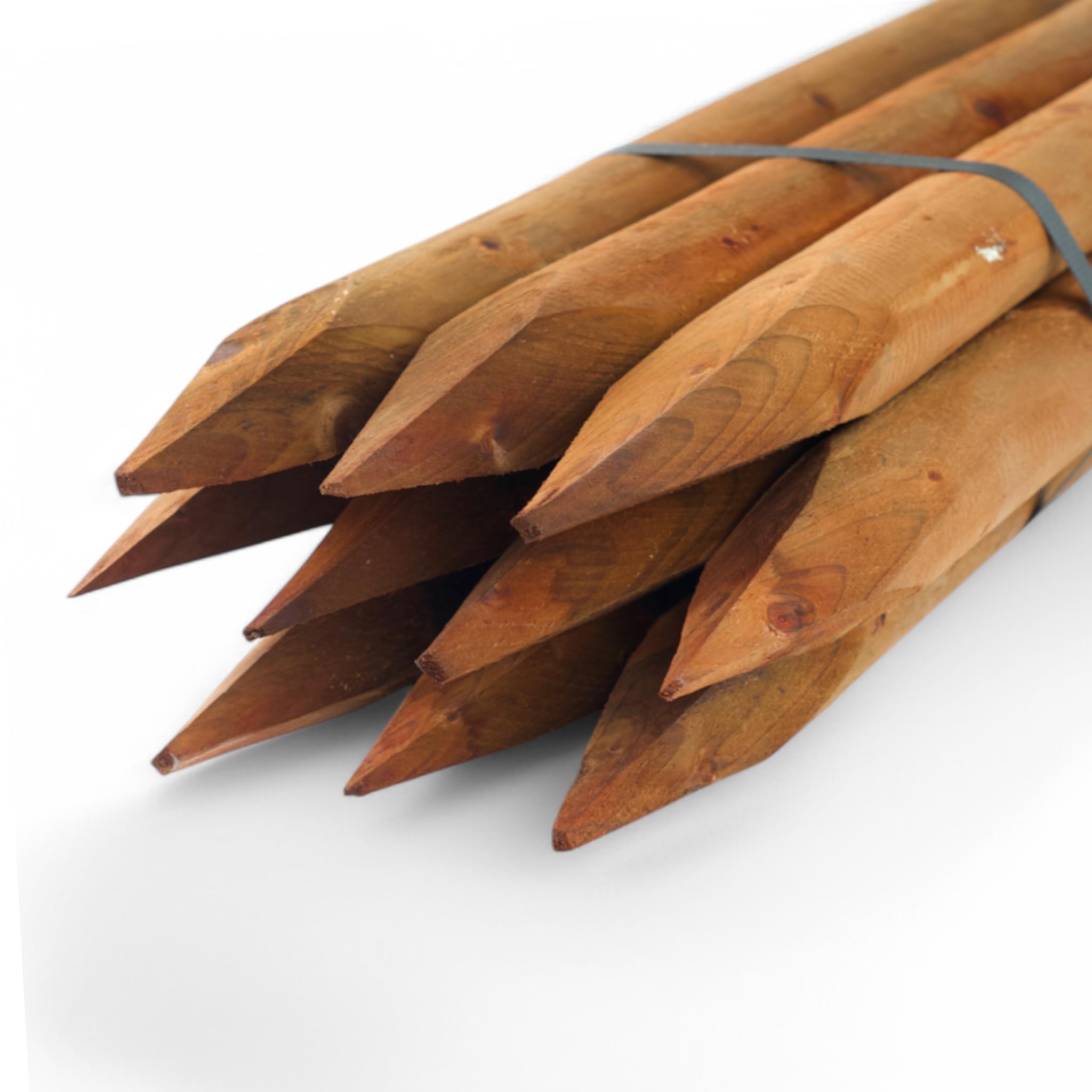 Juego de 10 estacas de madera redondas impregnadas de color marrón, 4,6 cm de diámetro, diferentes longitudes y grosores, ideales como postes de vallas, estacas de plantas o postes de árboles (125 cm