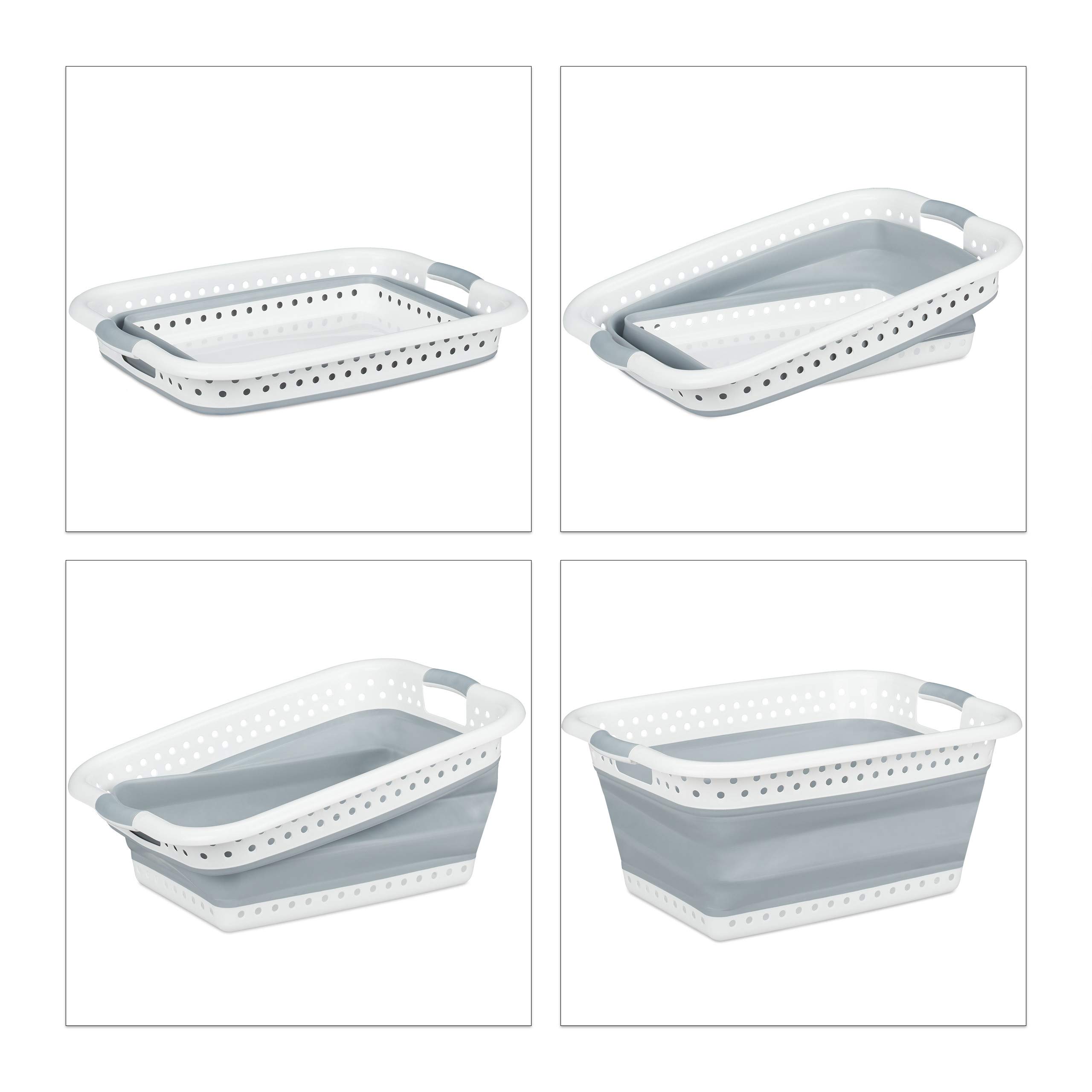 Relaxdays Panier à lessive Pliable, Plastique, Silicone, Corbeille à Linge Peu encombrante, HlP 27x61x45,5cm, Gris