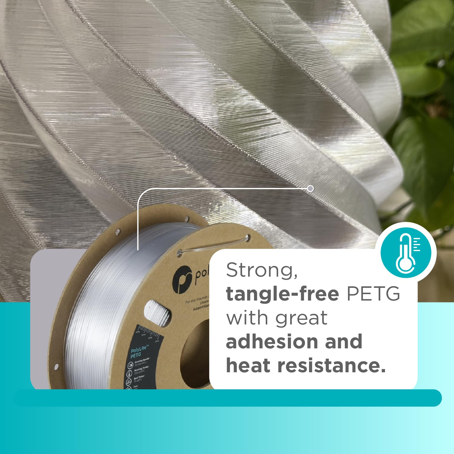 Polymaker PETG Filament 1.75mm 3kg Clear 3D Printer Filament, PolyLite PETG 3D Printing Filament 1.75mm, Dimensional Accuracy +/- 0.03mm, Print with Most 3D Printers