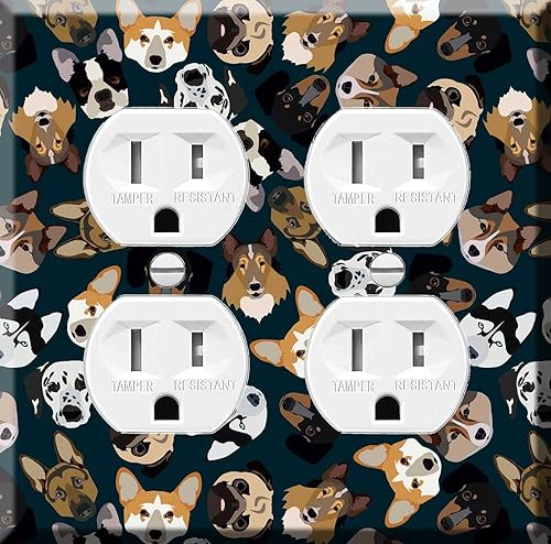 Miniatura 1 de Double Duplex Outlet Cover Wall Plate - Flat dark pattern pedigree dogs