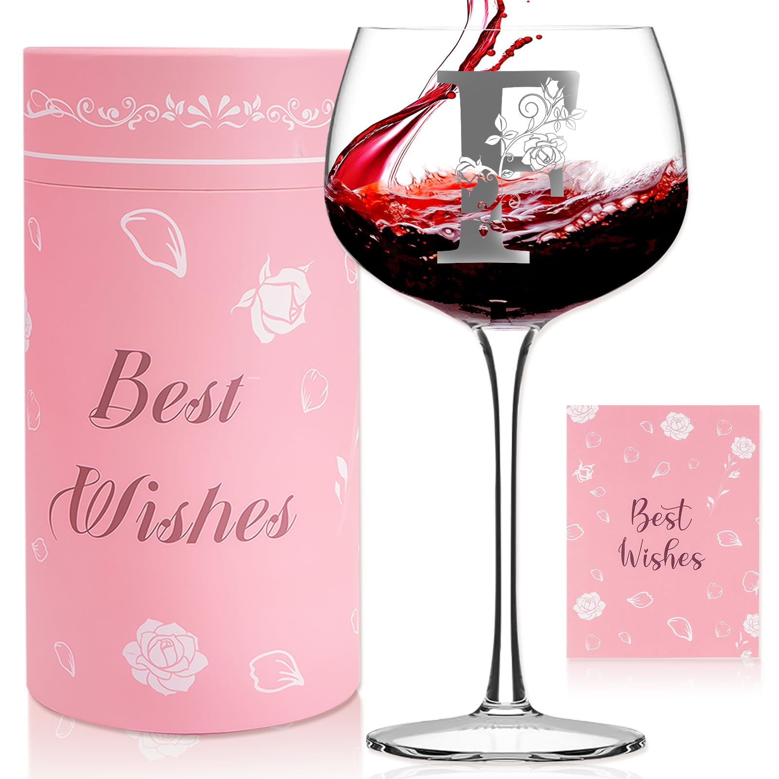 Personalized Gifts for Women, Womens Birthday Gifts, Monogrammed Wine Glass Gin Glass with Box, Customized Birthday Valentine Christmas Gift for Mom Wife Friends Sister Coworker,16oz Red Wine Glasses