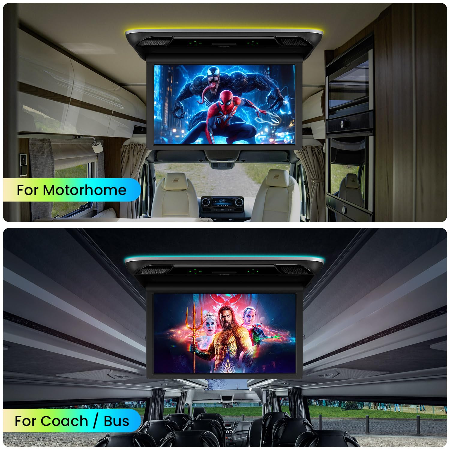 XTRONS 21,5-Zoll-IPS-FHD-Bildschirm an der Decke montierter Monitor mit Stereolautsprechern Multimedia-Eingang integrierter HDMI-Eingang USB SD Dual-AV-Eingang Auto-TV für Reisebusse Busse Wohnmobile