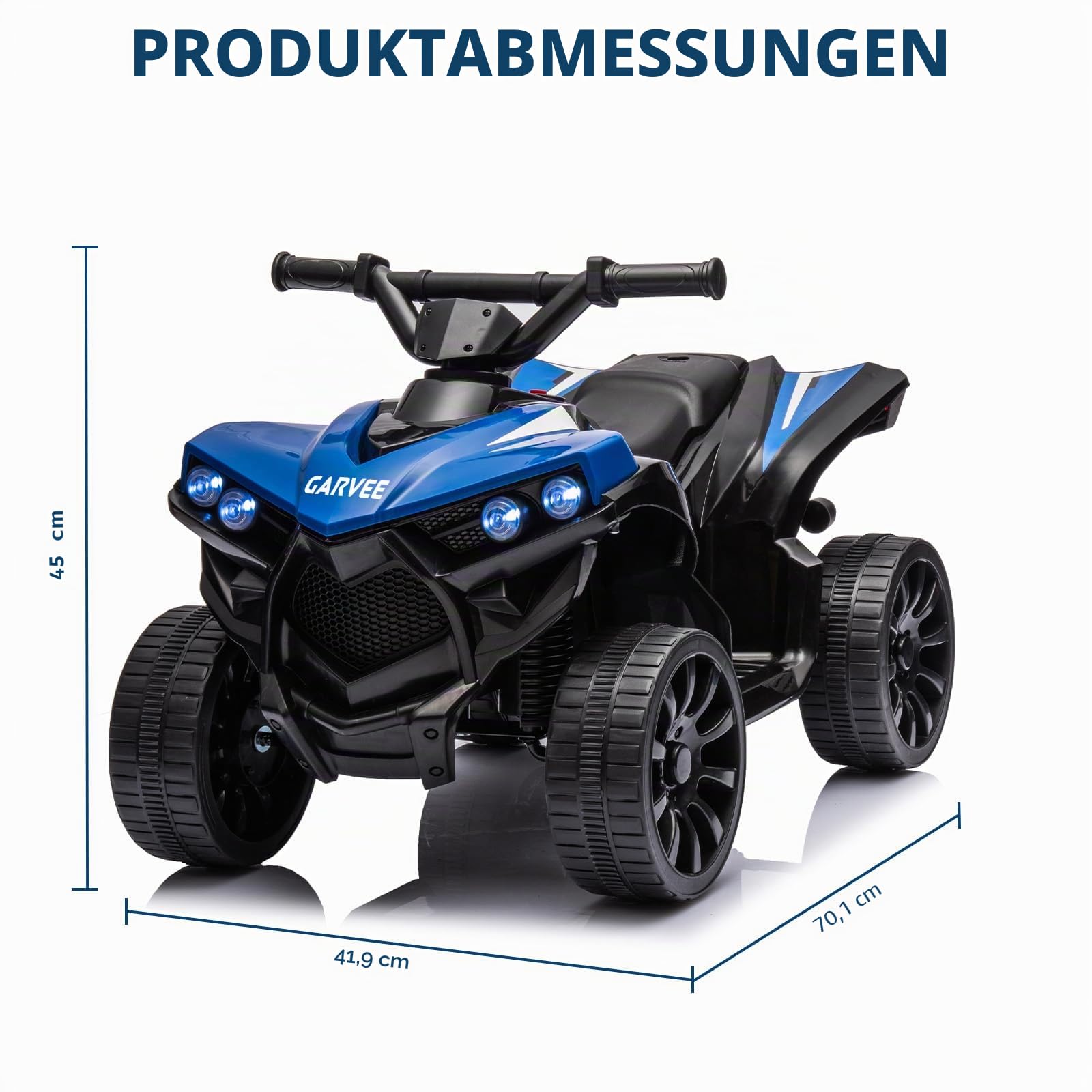 Robustes Elektro-Quad für Kinder ab 3 Jahren – 6V ATV Kinderfahrzeug mit LED-Lichtern, Musik, Hupe, 1,5–3 km/h, rutschfesten Rädern, sicheres Spielzeugauto – Blau