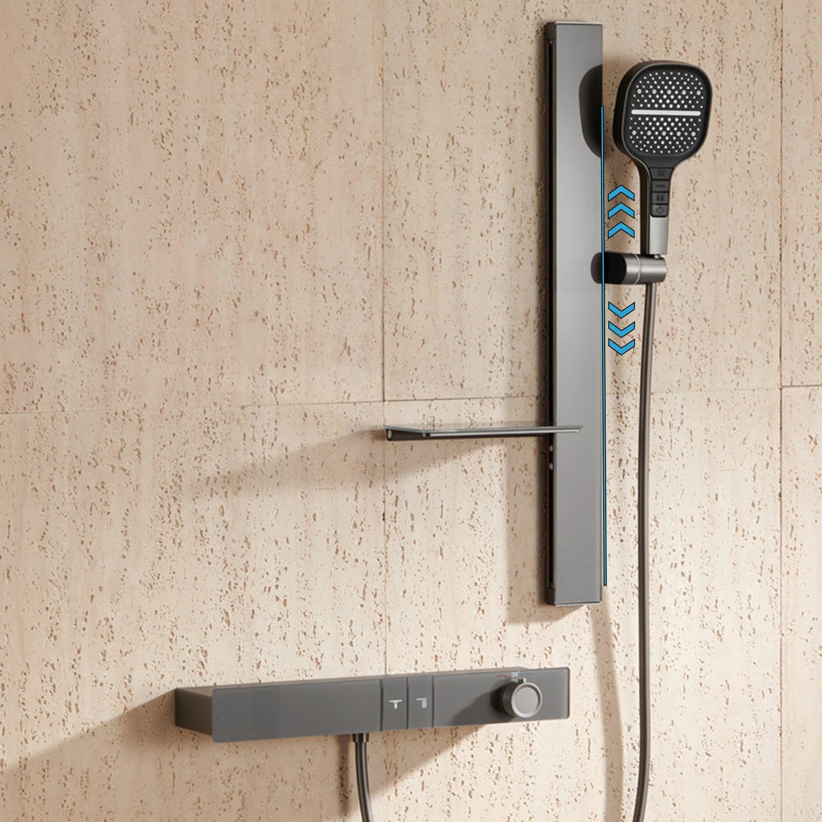 Douche avec bec de baignoire en laiton et kit douchette mural ajustable