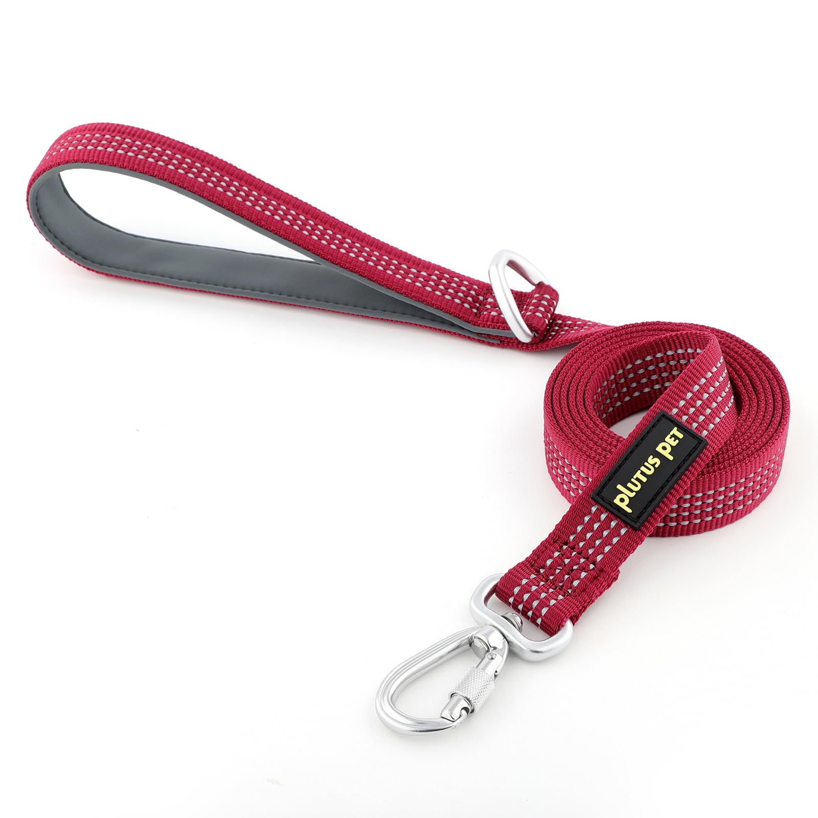 Plutus Pet Heavy Duty Dog Lead with Lockable Aluminum Carabiner, 4/6 Feet Long, Double-Sided Reflective Nylon, Padded Handle