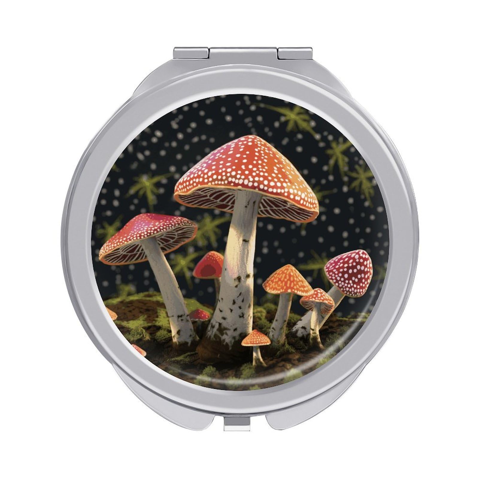 FekiLoot Mushroom Makeup Mirror Compact Round Travel Makeup Mirror Portable Folding Handheld Pocket Mirrors for Handbag and Purses Gift Mini Mirrors
