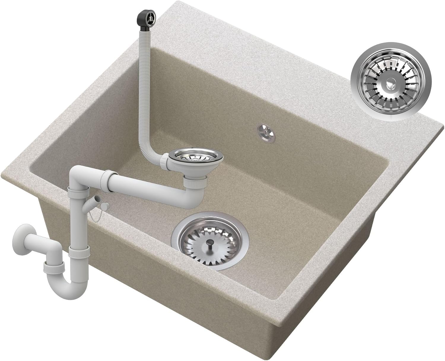 GRANITAN Lavandino Cucina Milos 45 x 42 cm - Lavandino Cucina - Lavello 1 Vasca con Sifone - Lavabo Cucina - Lavello in Granito con Fori Preforati - Beige
