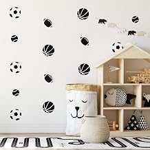 Set of 20 Vinyl Wall Art Decal - Sports Balls Pattern - from 3" x 3" Each - Cool Adhesive Sticker for Boys Bedroom Kids Room Home School Classroom Nursery Playroom Decor Black