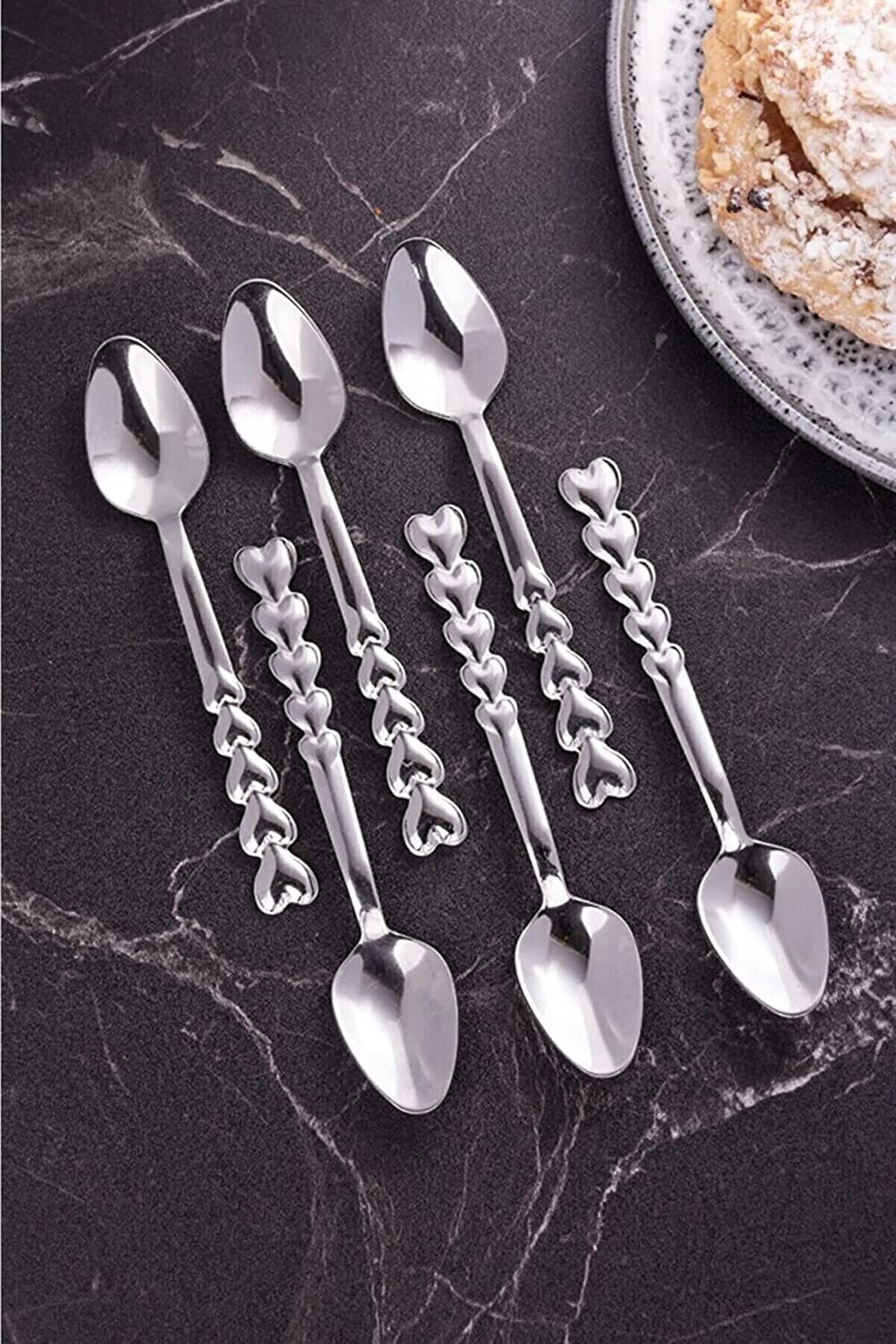 HirrWill Cucchiaino in acciaio inox, a forma di conchiglia vintage per caffè, espresso, cappuccino, dessert, zucchero, tè pomeridiano, cucina e bar, piccolo, argento (confezione da 6) (argento