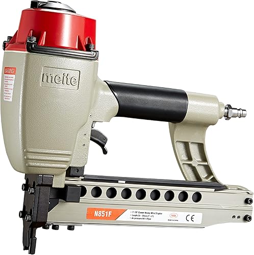 meite N851F - Engrapadora de tapicería calibre 16, corona de 716 pulgadas, de 1 a 2 pulgadas de longitud, grapadora de encendido continuo, grapadora