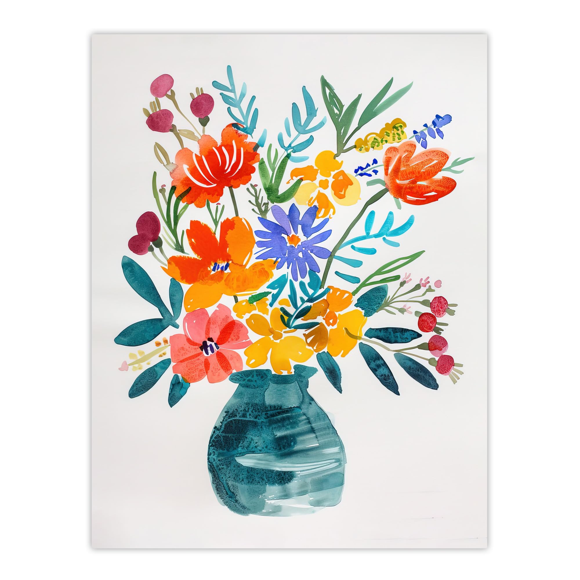 Artery8 Unframed Wall Art Bright Colourful Flower Bouquet Vase Watercolour12X16 Inch from B&Q