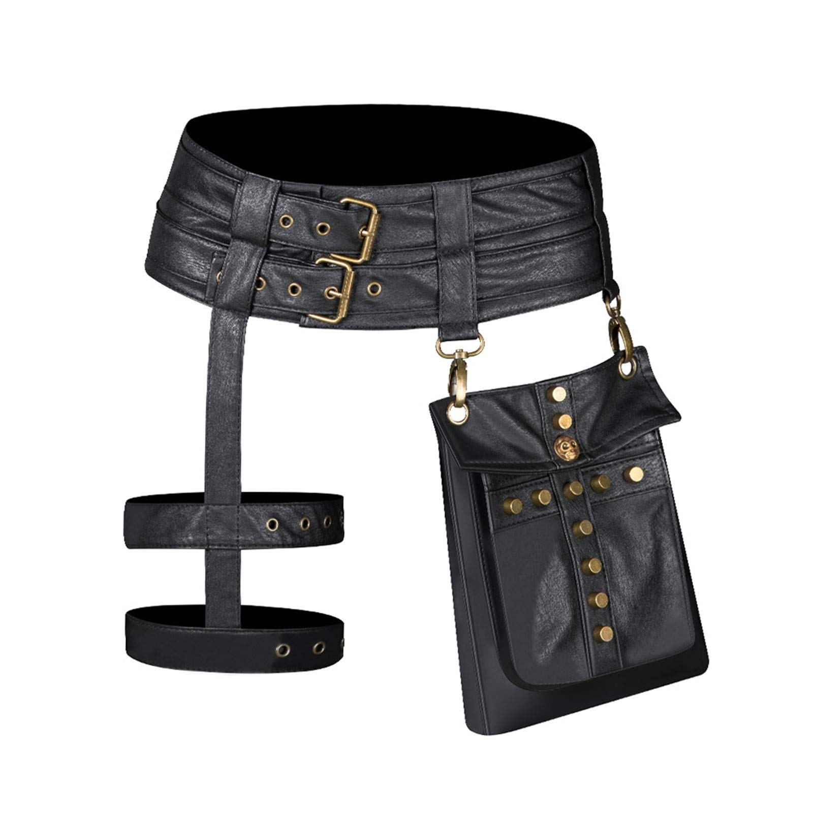 Leder Steampunk Tasche Damen Motorrad PU Gürteltasche Retro Kleidung Zubehör Gürteltasche Schwarz für Wandern Camping Trekking