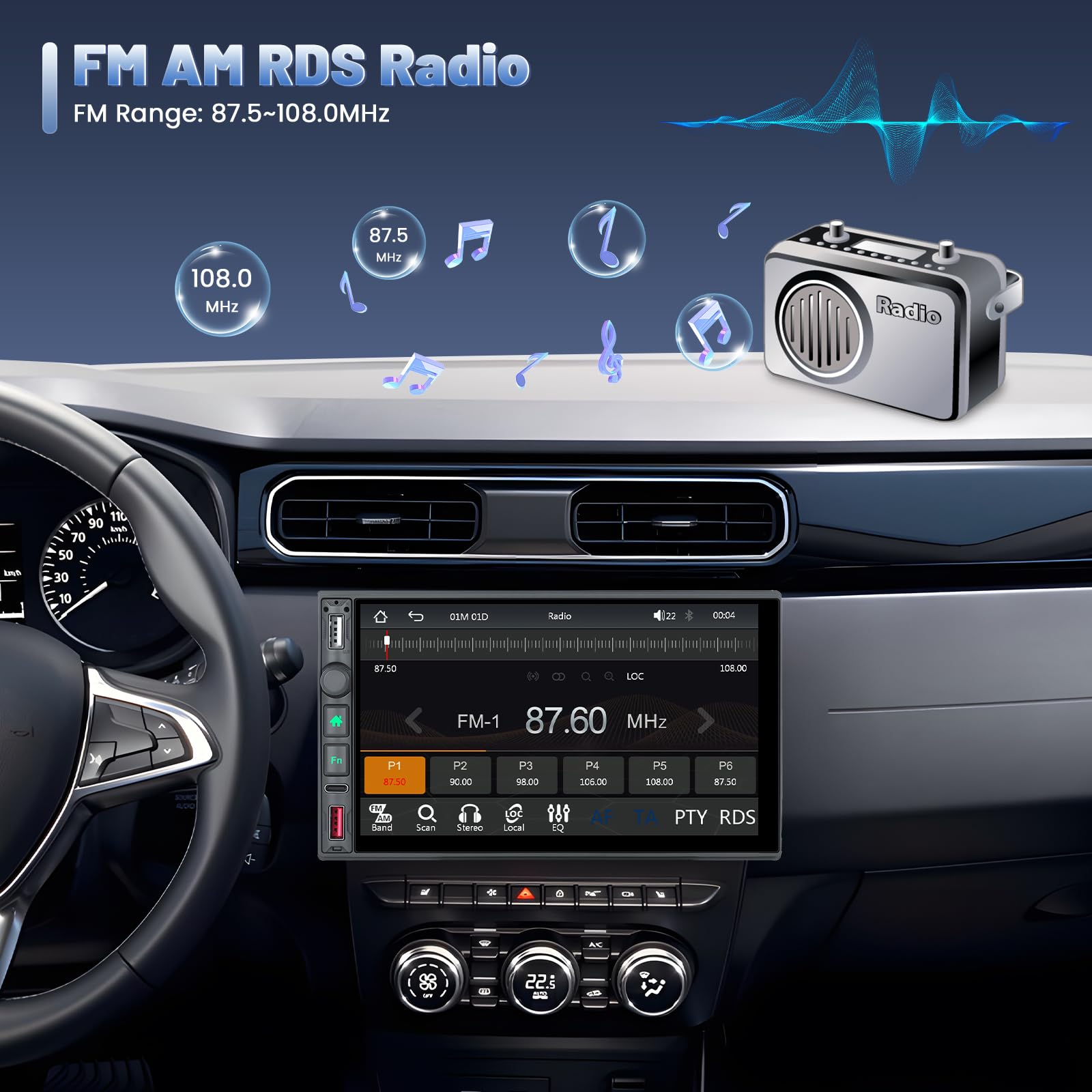 Inefala Carplay 1 Din autoradio compatibel met draadloze Android Auto 6,9 Inch Touchscreen Bluetooth autoradio ondersteunt handsfree Mirror Link FM Radio/ USB Type-C EQ met achteruitkijkcamera