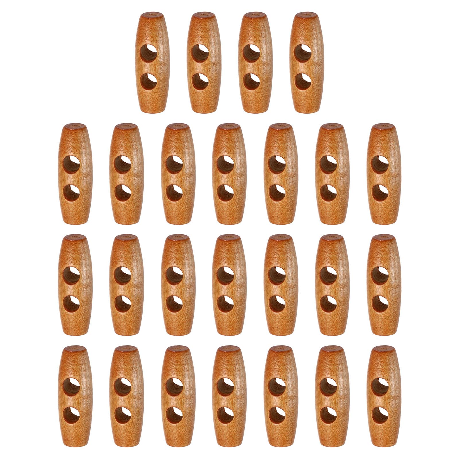 sourcing map 25pcs Wooden Toggle Buttons 30mm / 1.2" Double Hole Wood Olive Horn Sewing Buttons for Coat Sweaters Clothing DIY Craft, Medium Brown — image 1