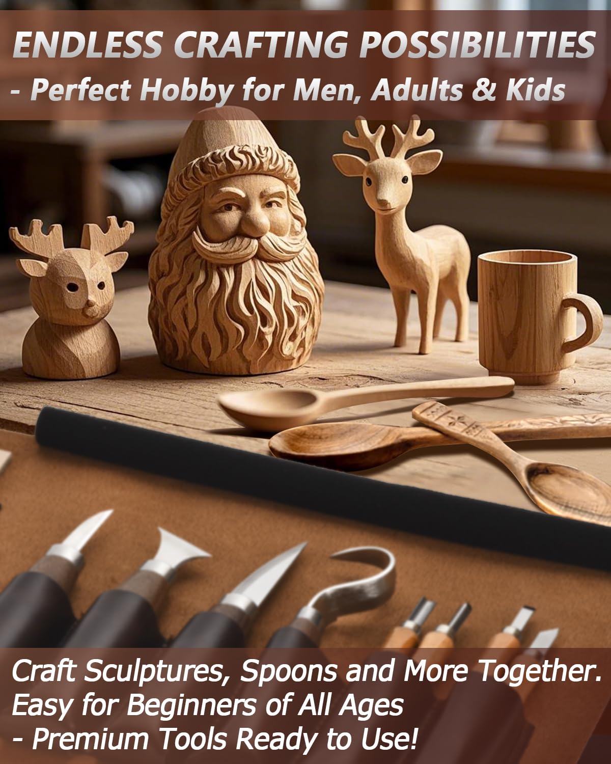 Wood Carving Kit Whittling Kit: Deluxe Wood Carving Tools Set with Leather Case - Wood Carving Knife with Basswood Blocks Woodworking Widdle Gift for Beginners Adults Kids Hobby