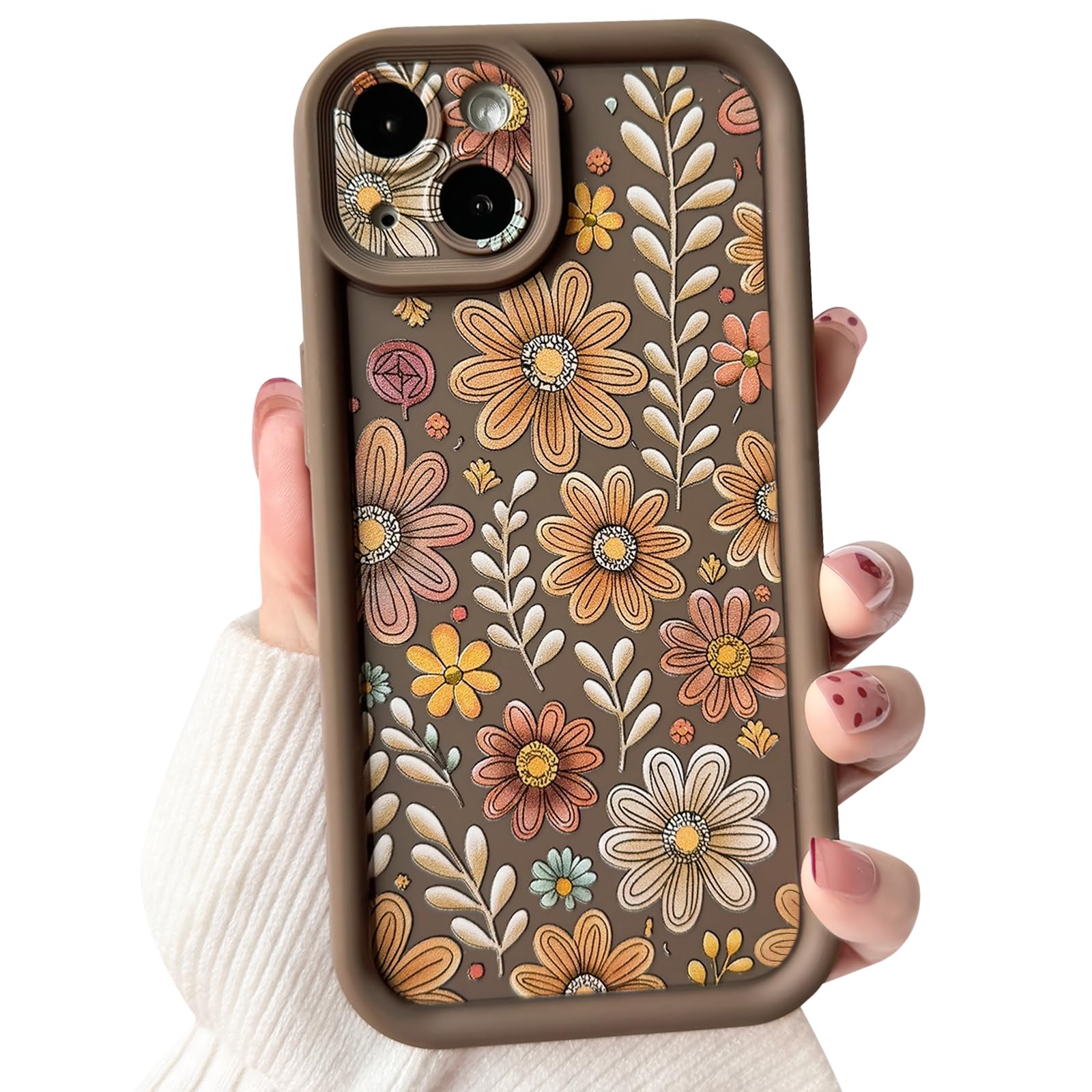 Lovmooful Compatible for iPhone 15 Plus Case Aesthetic Cute Color Flower Floral Leaf Design for Girls Women Soft TPU Shockproof More Protective Girly