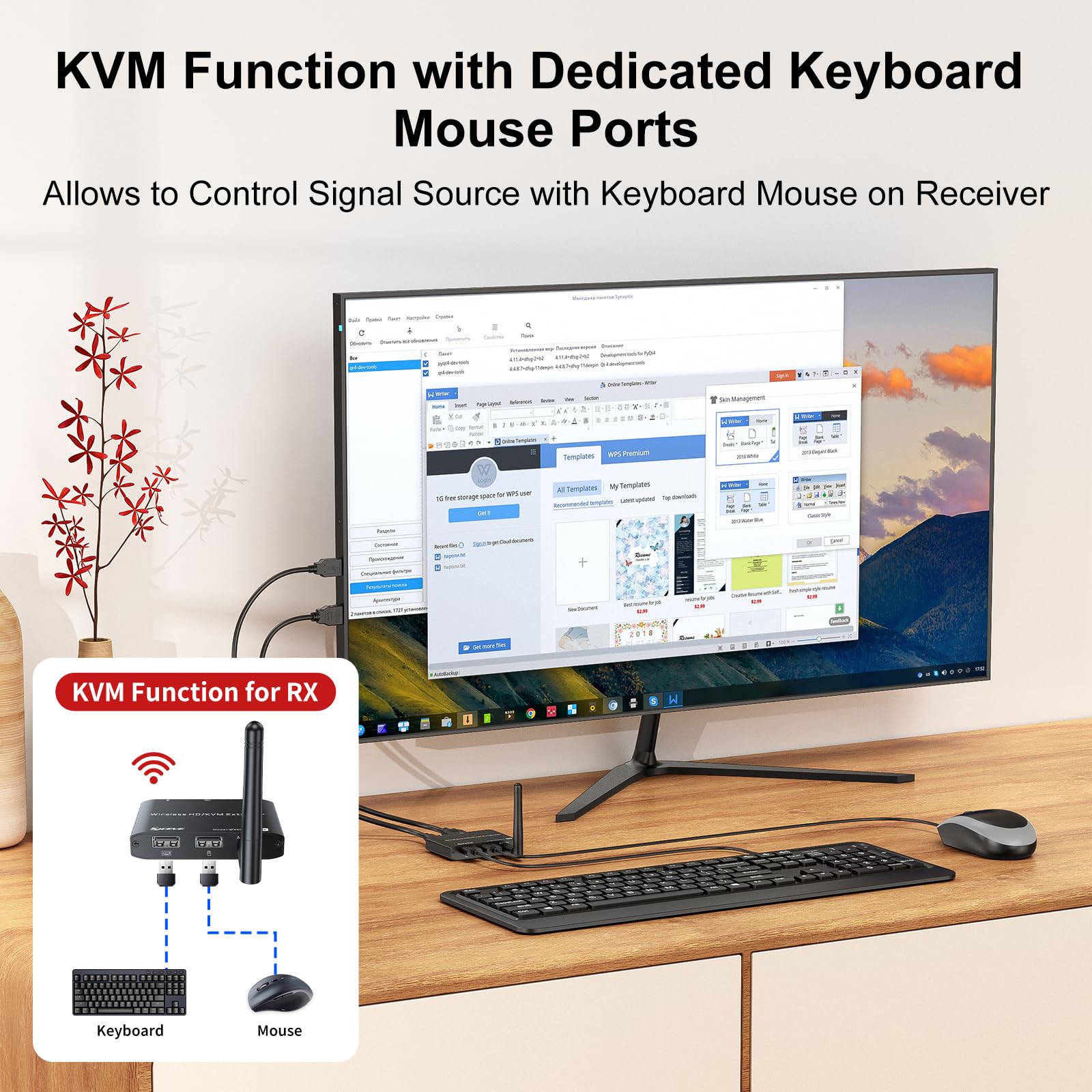 Kit trasmettitore e ricevitore KVM HDMI wireless 200M/650Ft 1080p @ 60Hz HDMI e USB Wireless Video & Audio & Tastiera Mouse Extender PC a TV mittente e ricevitore con Loop-Out locale