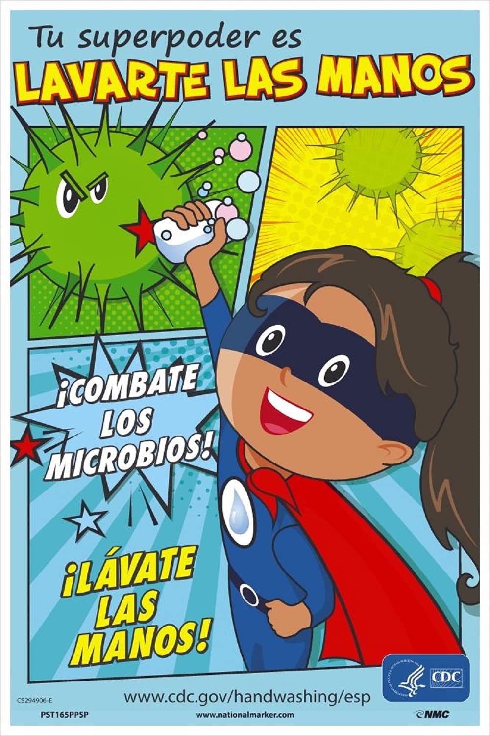 NMC PST165PPSP Handwashing is Your Superpower! Spanish Poster, Girl, 12 x 0.02 x 18, Paper, 5-Pack