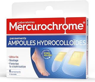 MERCUROCHROME 6 Pansements Ampoules Pieds, Soulage, Favorise Cicatrisation | Marque N°1 des Premiers Soins, Technologie Hy...