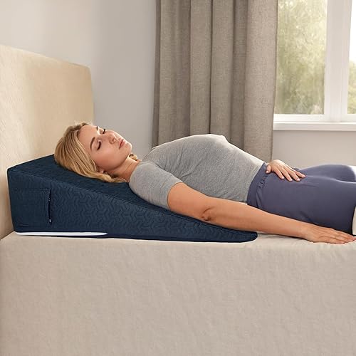 Miniatura 6 de Funda de almohada de cuña para almohada de cuña de 24 x 24 x 7 pulgadas, funda de repuesto hipoalergénica con cremallera y bolsillos, color azul