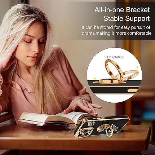 Miniatura 6 de GaoBao Funda para iPhone 15 Pro, iPhone 15 Pro con bonito diseño de mariposa, soporte de anillo de protección galvanizada, funda de teléfono suave