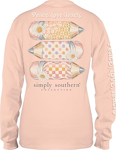 Miniatura 4 de Simply Southern Peach, Love, Teach Camiseta de manga larga para mujer Preppy and Stylish Creme Relaxed-Fit