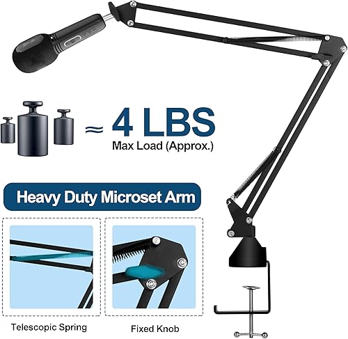 Miniatura 4 de Micrófono ajustable brazo de tijera con clip de micrófono y bridas para cables, resistente para Blue Yeti Nano Snowball Ice, HyperX QuadCast,