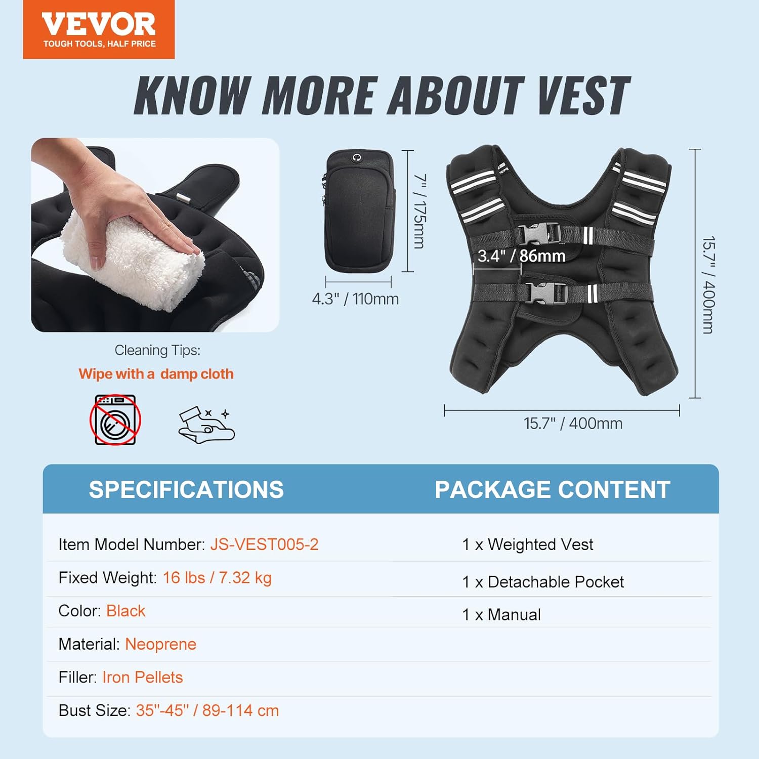 VEVOR Weighted Vest, 12/16/20/30 lbs Weight Vest with Reflective Stripe, Adjustable Buckle Body Weight Vest, Workout Equipment for Strength Training, Running, Jogging, Fitness, and Weight Loss