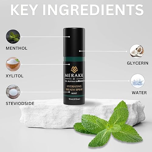 Miniatura 5 de Merakk Spray bucal seco hidratante para el aliento fresco (menta), ambientador de aliento sin azúcar, spray para el mal aliento con xilitol