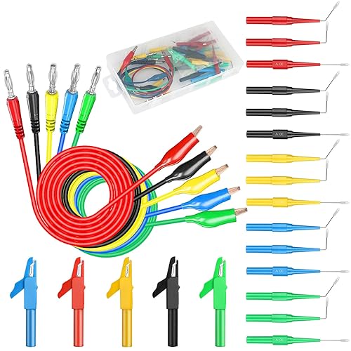 Linkstyle Kit de sonda trasera de 25 piezas, pasador de sondas traseras multímetro, enchufe de plátano a clip de cocodrilo eléctrico con cables, kit
