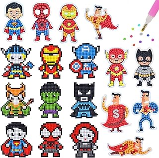 SHOWERRING 5D DIY Diamond Art Stickers Kits for Kids,Cartoon Gem Digital Art Painting Stickers Mosaic Craft Kit (Super Hero)