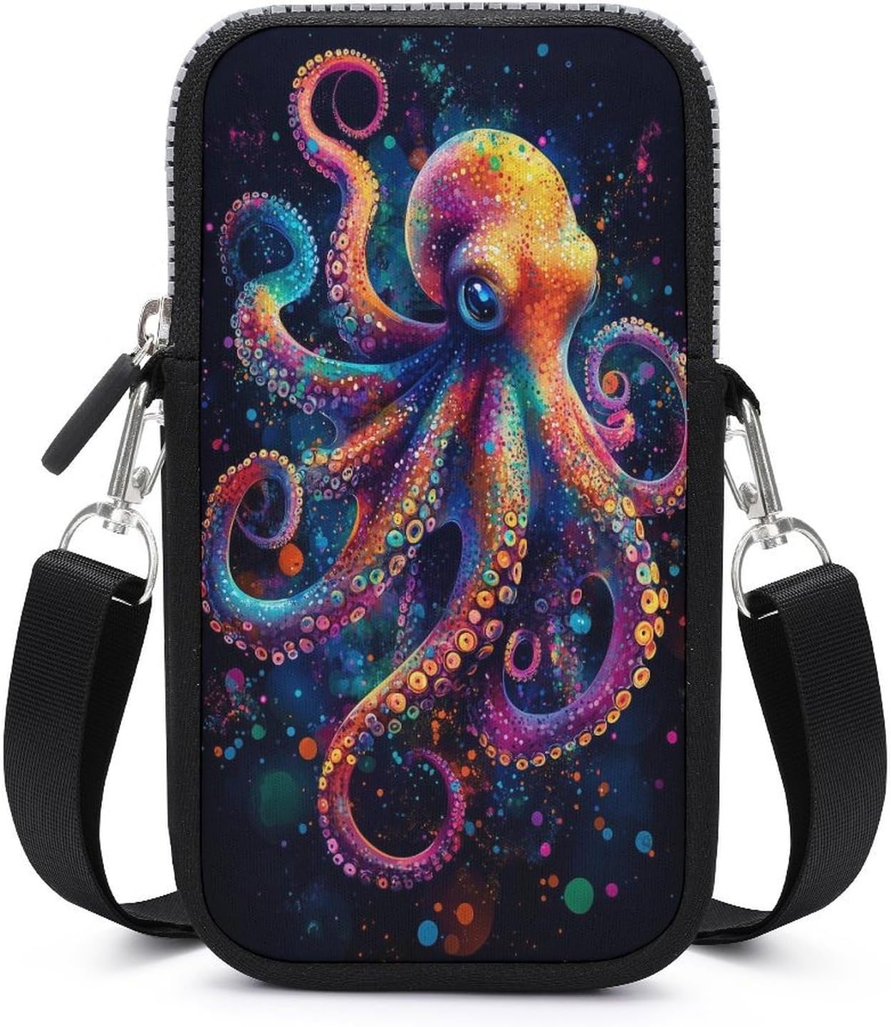 Octopus Colorful Dots Swirls Fantasy Art Crossbody Mobile Phone Bag Smartphone Bag With Adjustable Strap