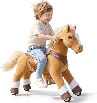 PonyCycle Model Y Ride on Horse for Kids Ages 3-4, Mechanical Riding Horse Toy with Brake, Light Brown Moving Horse Ride on Wheels Indoor & Outdoor, Birthday Present for Boys and Girls - Y371