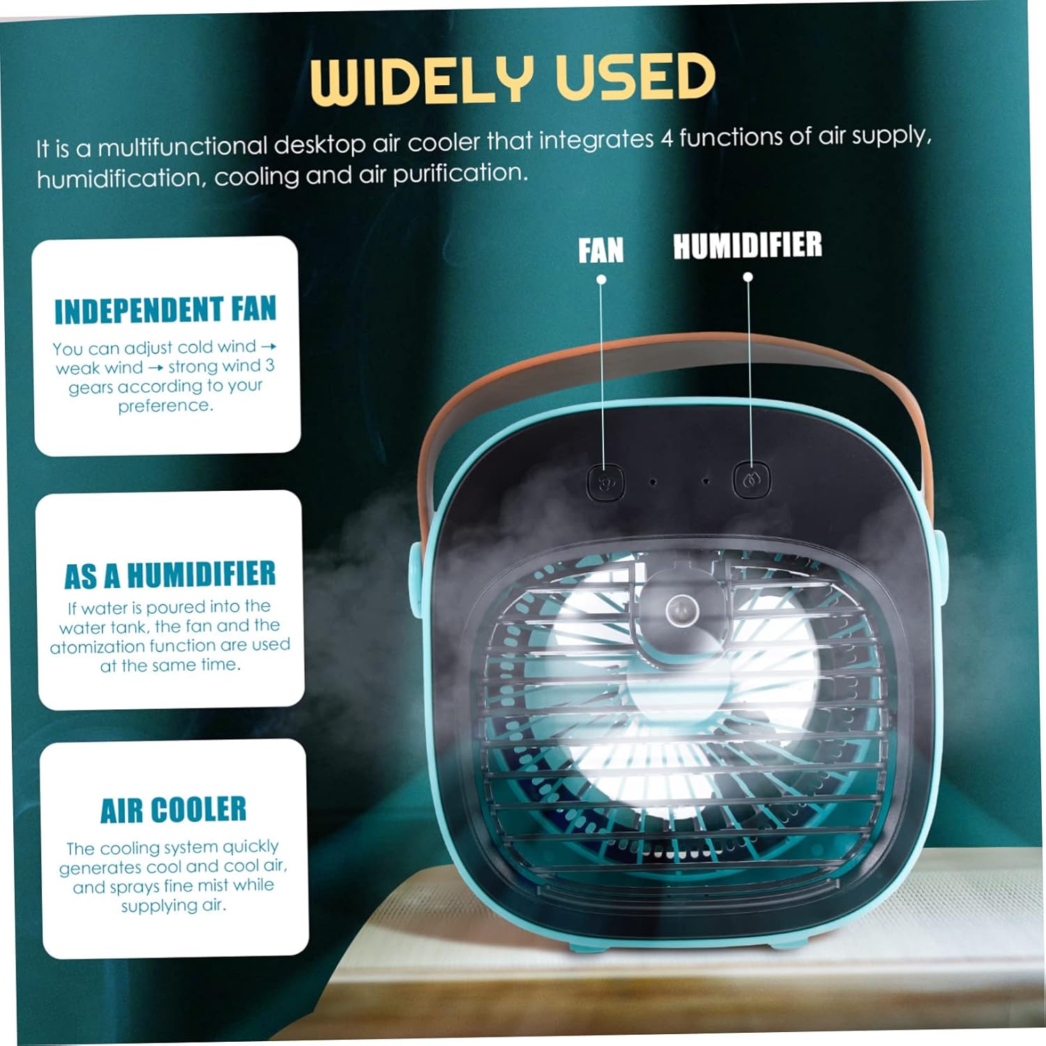 Portable USB Rechargeable Desktop Air Cooler Fan Lightweight Low Noise Cooling Fan with Multiple Speeds for Office Dormitory Home Use in Summer