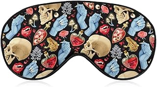Sleep Mask Compatible with Halloween Goth Skull Mushroom Vampire Magic Witch Witchcraft Sleeping Eye Mask for Women Men Night Blindfold, Light Blocking Eye Cover Eye Shade with Adjustable Strap